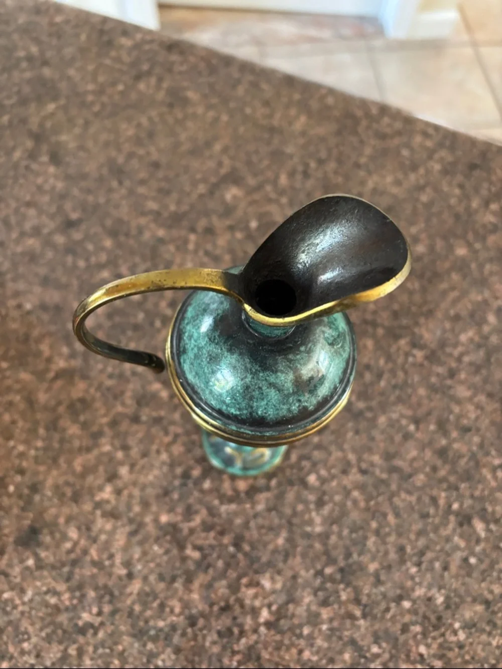 Made in Israel Patina? Green Gold Decorative Pitcher Hebrew Vase